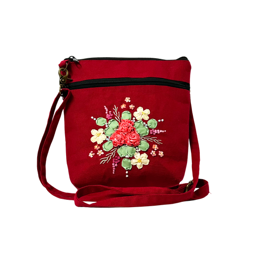 Red Sling Bag with RibbonRoses Design