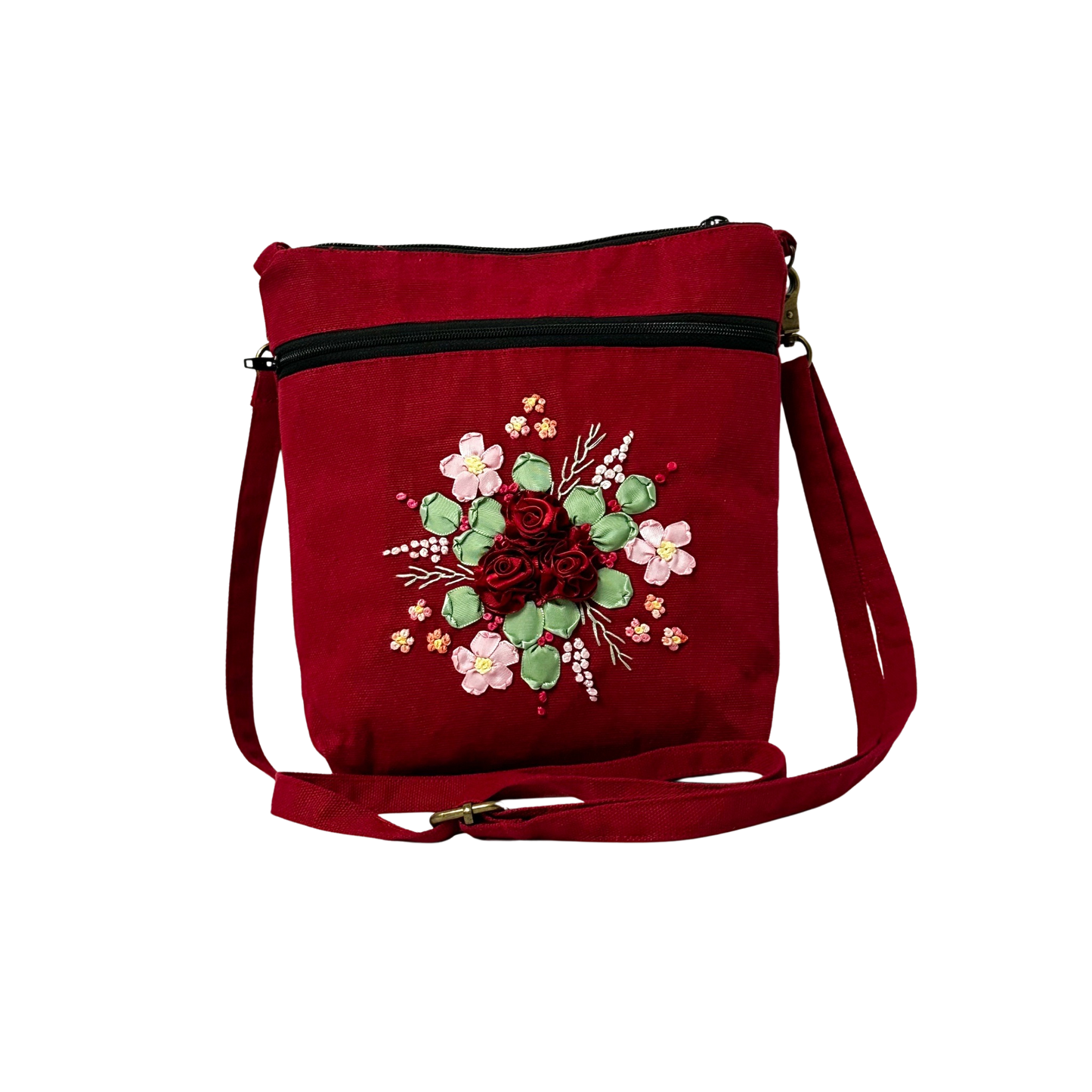 Red Sling Bag with RibbonRoses Design