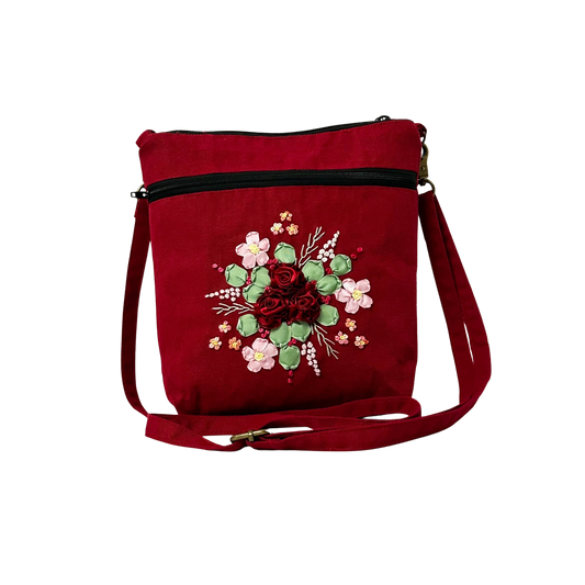 Red Sling Bag with RibbonRoses Design