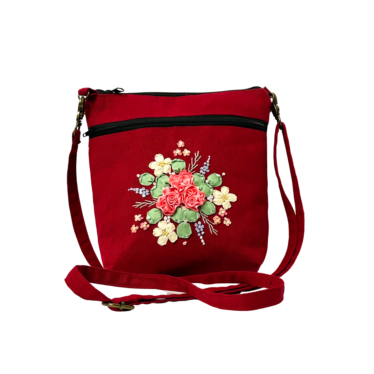 Red Sling Bag with RibbonRoses Design